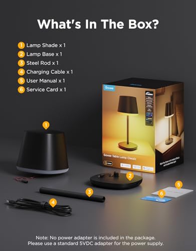 Govee Smart Cordless Table Lamp Classic (No Adapter), RGBIC Desk Lamp | Rechargeable Table Lamp for Living Room, Portable Lamp Works with Matter, Bedside Lamp for Nightlight, 72 Scenes Modes, 500lm