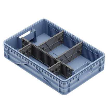 Quarter Crate 4-Pack Stackable Storage Bins, Navy Gray | Polypropylene, 14 dividers included, 19.16x12.75x4.57 in, over 1000 lb stack, lids sold separately - color: Navy Gray