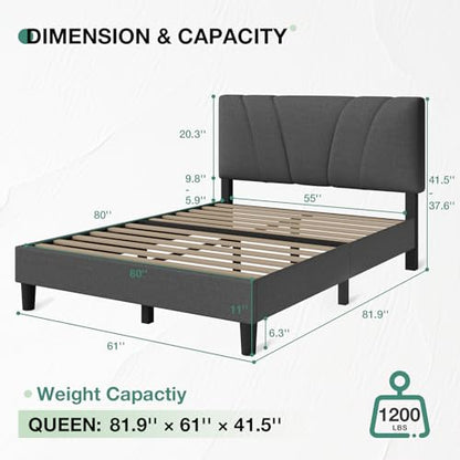 Novilla Queen Size Bed Frame Upholstered Queen Bed Frame with 3-Height Adjustable Headboard, Strong Weight Capacity, No Box Spring Needed, Easy Assembly, Grey - color: Grey, size: Queen