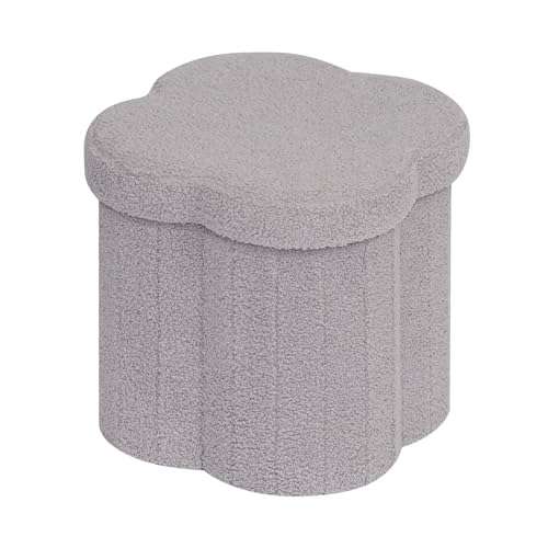 B FSOBEIIALEO Storage Ottoman Cube, Flowers Shaped Ottomans with Storage Foot Stool Footrest, Boucle Ottoman Seat for Dorm Room, Faux Teddy Fur, Grey 15"x15"x15" - color: Flower Grey, size: 15"x15"x15"