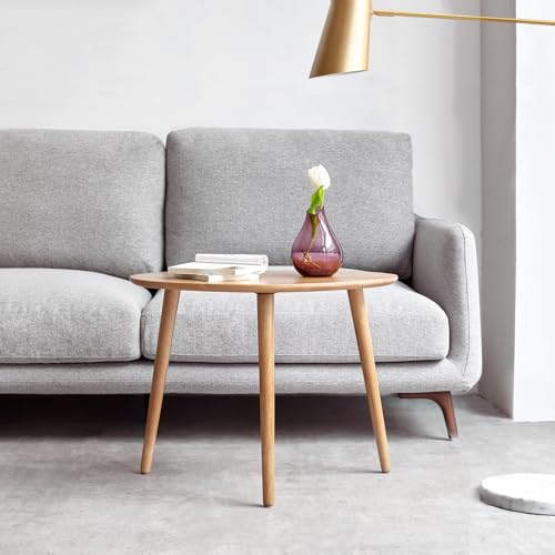 Small Oval Coffee Table, 25.6" Mid Century Modern End Table for Living Room, 100% Solid Oak Wood Center Table, Side Table (Original Wood Color, 25.59''Wx17.51''Dx19.68''H) - color: Original Wood Color, size: Tall - 1 Piece