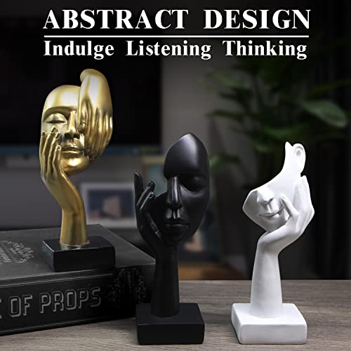 3 Pcs Thinker Statue,Modern Home Sculptures,Collectible Figurines | Resin Modern Aesthetic Ornament for Home Office Bookshelf Desktop Living Room Coffee Table Decor(White) - color: 3 Pcs White-2