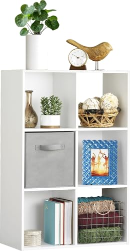Whitmor 6 Cube Bookcase, 3 Tier Stackable MDF Bookself, Open Storage Display Organizer, Storage Cabinet for Living Room, Bedroom, Home, Office, 23.7" L x 11.7" W x 35.2" H, White | Stackable MDF design, 6 open cubes, 30 lb capacity per cube, easy assembly