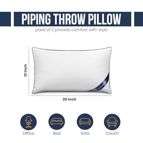Utopia Bedding 12x20 Throw Pillow Inserts, Decorative Pillows, Pack of 4 | Piping Throw Pillows, Plush & Supportive, Aesthetic Cushion Sham Stuffer for Sofa, Office, Couch & Bed, Set of 4, White - size: 12x20 Inch