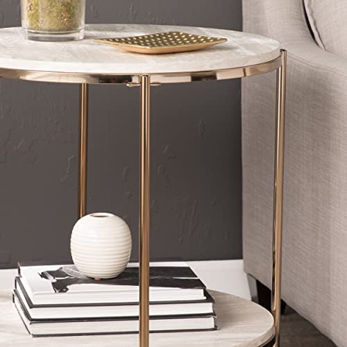 SEI Furniture Silas Round Faux Stone End Table, Champagne