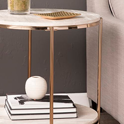 SEI Furniture Silas Round Faux Stone End Table, Champagne