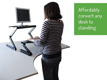 WorkEZ Adjustable Standing Desk Converter w/2 Fans & 3 USB Ports, Sit to Stand Desk Riser Monitor Standing Computer Desk, Height & Angle Negative Tilt - color: Black+usb Fan Hub