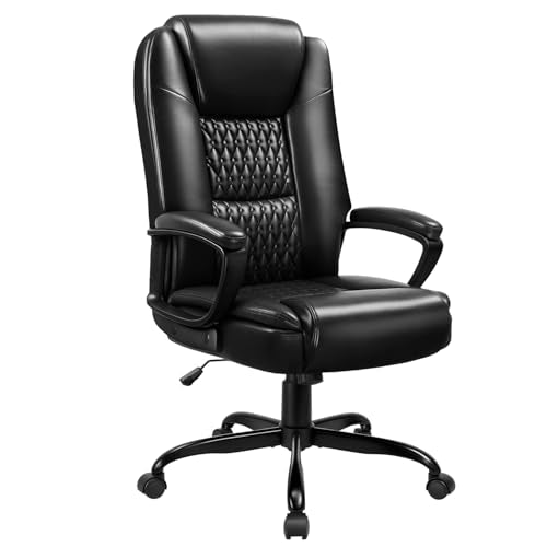 Home Office Executive Desk Chair, High Back PU Leather Chair, Height Adjustable Swivel Computer Chair with Padded Armrest (Black) - color: Black
