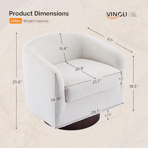 VINGLI 360°Swivel Accent Chairs Set of 2 with Engineered Wood Base and Removable Cushion for Living Room, Bedroom, Curved Back Barrel Chairs for Small Space, Upholstered Bucket Armchairs, Linen Beige - color: Linen-beige