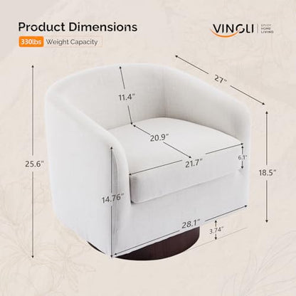VINGLI 360°Swivel Accent Chairs Set of 2 with Engineered Wood Base and Removable Cushion for Living Room, Bedroom, Curved Back Barrel Chairs for Small Space, Upholstered Bucket Armchairs, Linen Beige - color: Linen-beige