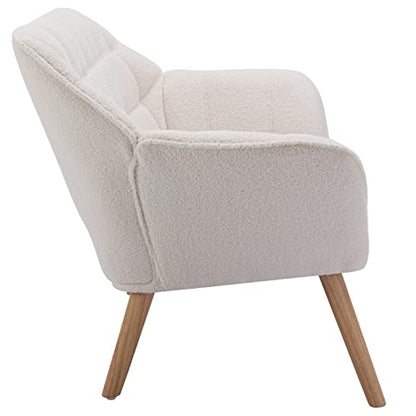 48" Small Loveseat Sofa, Modern Sherpa Mini Sofa Couch 2-Seater Fluffy Love Seat with Quilting Backs and Wood Legs for Living Room, Bedroom and Small Space, White - color: White