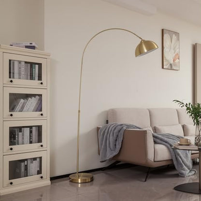 74.8" Arched Floor Lamp, Height Adjustable Arc Floor Lamp for Living Room in Matte Gold/Brass with Foot Switch, Over Couch Reading Floor Lamp for Bedroom Office, 1 x E26 Bulb Not Included