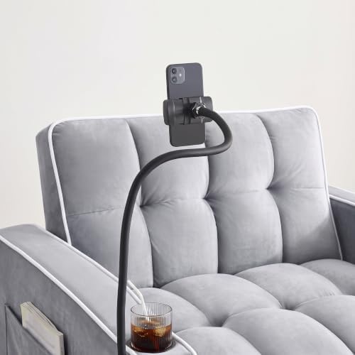 Sleeper Chair with USB Port, 3 In1 Pull Out Sofa Bed, Gray | Adjustable Backrest,Soft Cushioning,Handy Side Pocket,Cup Holders,Phone Holder - color: D-light Gray-kg