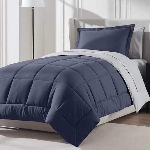 Nestl 5 Piece Twin XL Comforter Set – Navy Reversible Bed in a Bag – Complete Twin XL Size Bedding Set with Sheets, Pillowcase and Sham - color: Navy, size: Twin XL