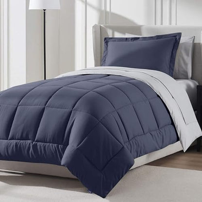 Nestl 5 Piece Twin XL Comforter Set – Navy Reversible Bed in a Bag – Complete Twin XL Size Bedding Set with Sheets, Pillowcase and Sham - color: Navy, size: Twin XL