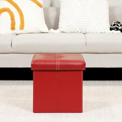 B FSOBEIIALEO Folding Storage Ottoman Cube, Faux Leather Footrest Seat Coffee Table, Red 11.8"x11.8"x11.8" - color: Red 11.8"x11.8"x11.8"