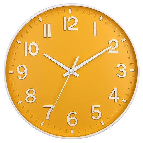 HZDHCLH 12 Inch Silent Wall Clock Battery Operated Non Ticking Yellow | for Living Room Bedroom Kitchen Office (orange color) - color: Daffodil