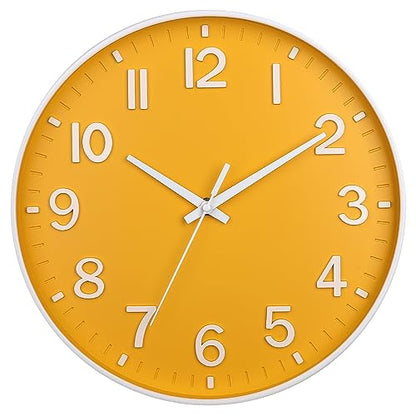 HZDHCLH 12 Inch Silent Wall Clock Battery Operated Non Ticking Yellow | for Living Room Bedroom Kitchen Office (orange color) - color: Daffodil