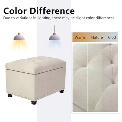 24" Ottoman with Storage,Fabric Tufted Storage Ottoman with Legs | Rectangle Upholstered Ottoman Bench Foot Stool for Living Room Bedroom Entryway,Nailhead Trim,400 lbs Capacity, Beige - color: Beige