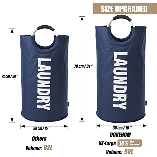 DOKEHOM 90L Large Laundry Basket Bag, Collapsible Tall Hamper, Dark Blue | Freestanding tall washing bin & foldable laundry bag. High-capacity clothes storage basket with durable sturdy handles - color: Dark Blue, size: 90L