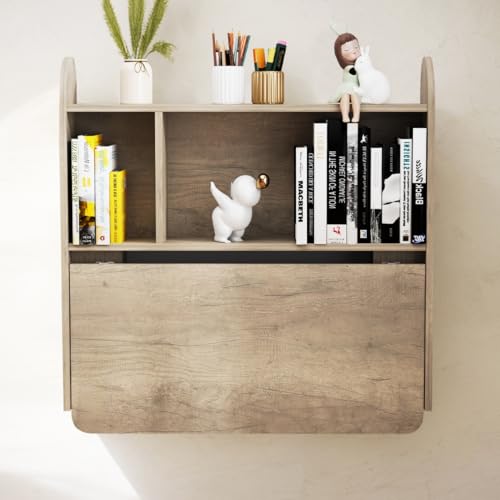Wall Mounted Drop-Leaf Table, Floating Laptop Desk, Folding Table with Shelves, Multifunctional Computer Workstation with Storage Compartments in Home Office for Space Saving (Rustic Oak) - color: Rustic Oak