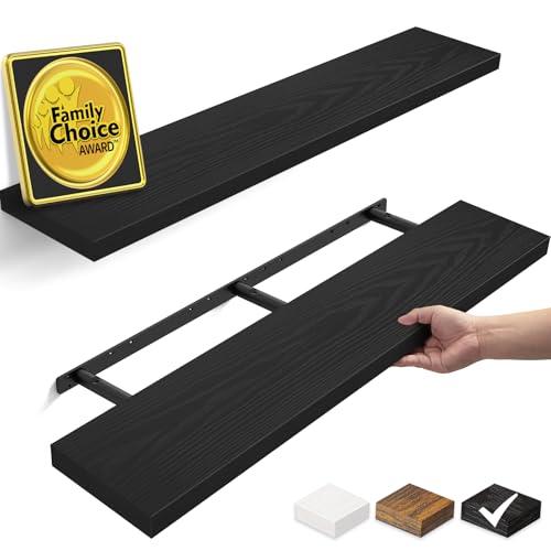 BAYKA Black Floating Shelves 47.2in, Set of 2, Wall Mounted for Wall Decor | Easy Install, 30lbs Max Load, Hidden Bracket, Shelving for Bathroom Bedroom Coffee Bar Book Storage, Multi-Wall Compatible - color: A. Black - Universal Classic Style, size: 47.2