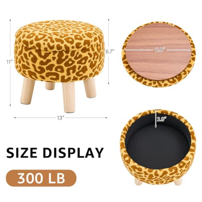Wimarsbon Storage Ottoman, Modern Round Footrest with Soft Padded Seat, Pattern Velvet Footstool with Wood Legs, Accent Small Table or Plant Stand for Hallway, Living Room (Yellow) - color: Yellow