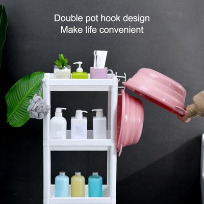 Bathroom Tower Shelf, White Plastic Freestanding Storage Rack, Narrow Standing Shelf Unit for Bathroom Kitchen Bedroom(3 Layers) - size: 3 Layers