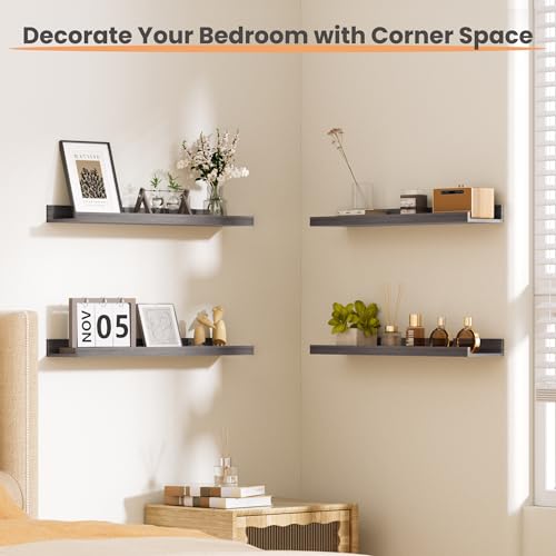 upsimples Floating Shelves for Wall Decor and Storage, Grey, 6Pcs 23.6'' | Wall Mounted Wood Shelves for Living Room, Bedroom, Bathroom, Kitchen, Office, Nursery Room, Coffee Bar Display and Organize - color: Grey, size: 23.6in