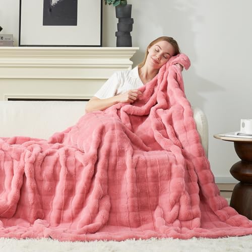 Cozy Bliss Fluffy Pink Faux Fur Throw Blanket for Couch,Warm Cozy Soft Throw Blankets for Sofa Bed Living Room,50x60 Inches - color: Hot Pink, size: Throw(50" x 60")
