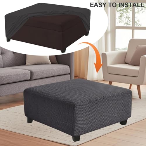 Levoberg Waterproof Square Ottoman Cover Large Square Folding Storage Ottoman Bench Slipcovers Footrest Stool Covers Oversized Ottoman Coffee Table Covers Cube with Elastic Bottom XL Dark Gray - color: Dark Gray, size: Square-XL