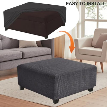 Levoberg Waterproof Square Ottoman Cover Large Square Folding Storage Ottoman Bench Slipcovers Footrest Stool Covers Oversized Ottoman Coffee Table Covers Cube with Elastic Bottom XL Dark Gray - color: Dark Gray, size: Square-XL