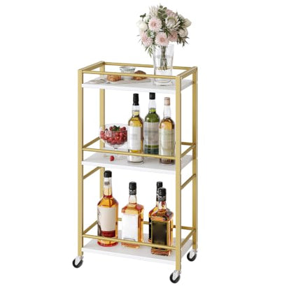 MAHANCRIS Bar Cart for The Home, 3-Tier Drink Cart on Wheels, Home Bar Serving Cart, Mini Bar Cart for Small Space, Rolling Kitchen Carts for Bar, Kitchen, Dining Room, Gold RCJW4001 - style: Modern