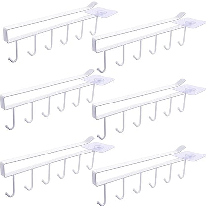 6Pcs Mug Hooks Under Cabinet,Adhesive Coffee Cups Holder Hanger no Drilling,Mug Hanger Under Shelf,Under Cabinet Mug Holder with 6 Mug Hooks for Kitchen Cabinet Shelf (White) | Adhesive Coffee Cups Holder Hanger, No Drilling, Mug Hanger Under Shelf with 6