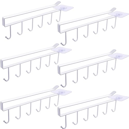 6Pcs Mug Hooks Under Cabinet,Adhesive Coffee Cups Holder Hanger no Drilling,Mug Hanger Under Shelf,Under Cabinet Mug Holder with 6 Mug Hooks for Kitchen Cabinet Shelf (White) | Adhesive Coffee Cups Holder Hanger, No Drilling, Mug Hanger Under Shelf with 6