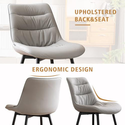 Kidol & Shellder Dining Chairs Set of 2, Faux Leather Upholstered Kitchen Chairs with Metel Legs, Mid Century Modern Side Chair for Dining Room, Living Room, Lounge, Restaurant, Gray - color: Light Grey