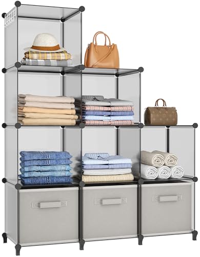 HOMIDEC Closet Organizers and Storage, 9 Cube Storage Organizer, Grey | Portable Closet Organizer, Storage Cubes Shelves, for Bedroom, Kids Room, Bathroom, Wardrobe, Clothes Rack - color: Grey, size: Large
