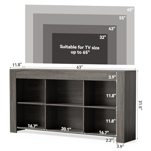 LITTLE TREE TV Stand with Storage, 63-Inch Entertainment Center with Shelves, Modern Media Console for Television up to 65" for Living Room, Bedroom, Gray + Dark Gray - color: Gray + Dark Gray