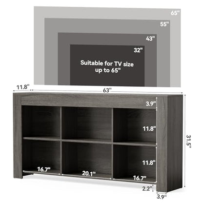 LITTLE TREE TV Stand with Storage, 63-Inch Entertainment Center with Shelves, Modern Media Console for Television up to 65" for Living Room, Bedroom, Gray + Dark Gray - color: Gray + Dark Gray
