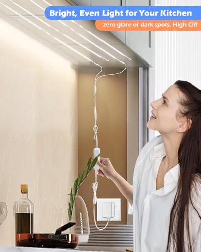 Under Cabinet Lighting, (8) Linkable 12-Inch Flexible LED Light Strips Kit, 20W 2000lm Daylight White, Durable LED Lights for Bookcases, Cabinets, Pantries, Showcase, Closet (Warm White) - color: Warm White