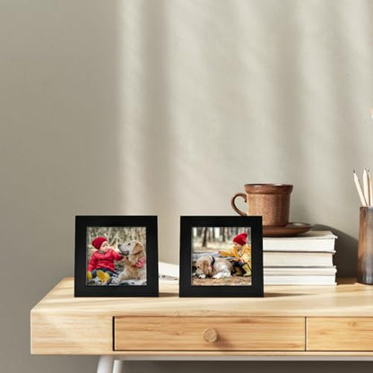 Egofine 4x4 Picture Frames Set of 4, Made of Solid Wood Covered by Plexiglass Display 4x4 for Table Top Display and Wall Mounting Photo Frame, Black - color: Black, size: 4x4