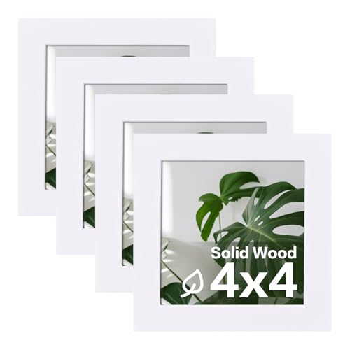 Egofine 4x4 Picture Frames Set of 4, Made of Solid Wood Covered by Plexiglass Display 4x4 for Table Top Display and Wall Mounting Photo Frame, White - color: White, size: 4x4