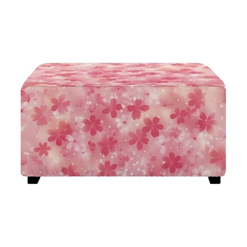 Cherry Blossom Ottoman Cover Rectangle Foot Stool Slipcovers, Folding Storage Footstool Protector, Soft Stretch with Elastic Bottom - color: Cherry Blossom, size: Large