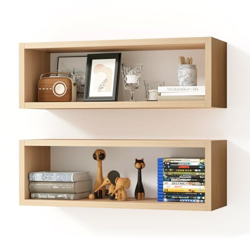 24in Floating Cube Shelves Set of 2, Display Shelves Wall Mount, Decorative Hanging Shelves for Kitchen Living Room Office,(Light Walnut, Rectangle 2 Cubes) - color: Light Walnut, size: Rectangle-Set2