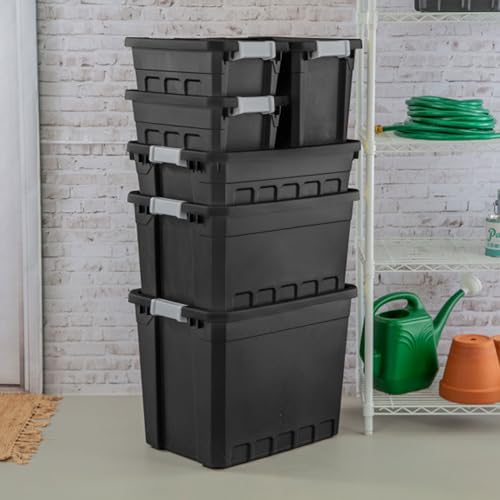 Sterilite Stacker Tote, Plastic Storage Bins with Lids, 4 Gallon, 6-Pack | Rugged Stackable Organizer Bin Containers with Latching Lids for Bed, Garage, Office, Kitchen, Closet & Classroom - size: 4 Gallon, style: 6 Pack