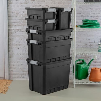 Sterilite Stacker Tote, Plastic Storage Bins with Lids, 4 Gallon, 6-Pack | Rugged Stackable Organizer Bin Containers with Latching Lids for Bed, Garage, Office, Kitchen, Closet & Classroom - size: 4 Gallon, style: 6 Pack