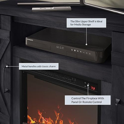 BELLEZE 47" TV Stand with 18" Electric Fireplace Heater & Media Entertainment Center Console Table for TV up to 50" with Open Storage Shelves & Cabinets - Veropeso (Rustic Grey) - color: Rustic Grey, style: 47" TV Stand/W 18" Fireplace