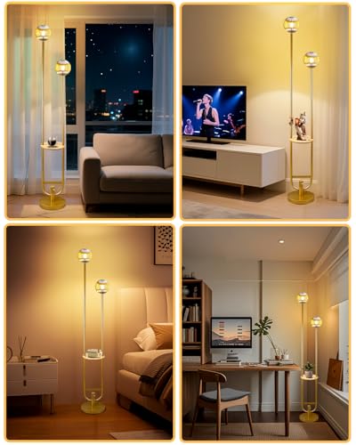 Lightdot Glass Floor Lamp with Tray Mid Century Modern Standing Lamps 3000K Warm White Bulbs Included Gold Dimmable Globe Floor Lamp with 5Lbs Heavy Base for Living Room/Wedding/Party//Sofa Beside - color: 2 Brown Globe-Gold