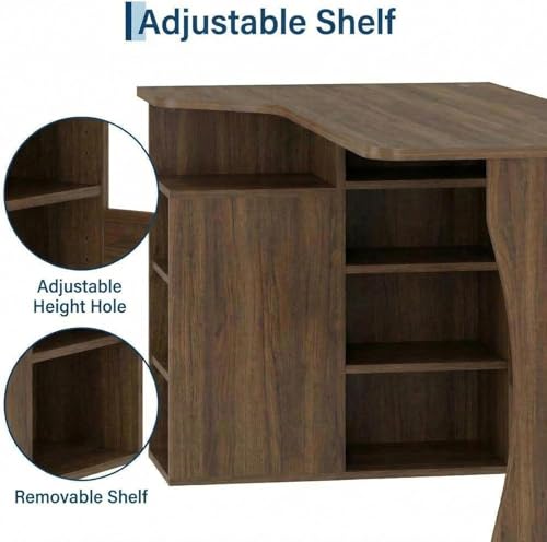Garvee L Shaped Desk with Storage Shelves, Small Corner Desk for Small Spaces, Corner Table with 3 Tier Shelves, Home Office, Writing Study Gaming Desk, Walnut Wood