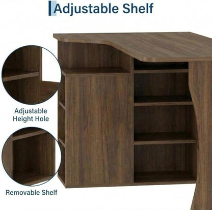 Garvee L Shaped Desk with Storage Shelves, Small Corner Desk for Small Spaces, Corner Table with 3 Tier Shelves, Home Office, Writing Study Gaming Desk, Walnut Wood